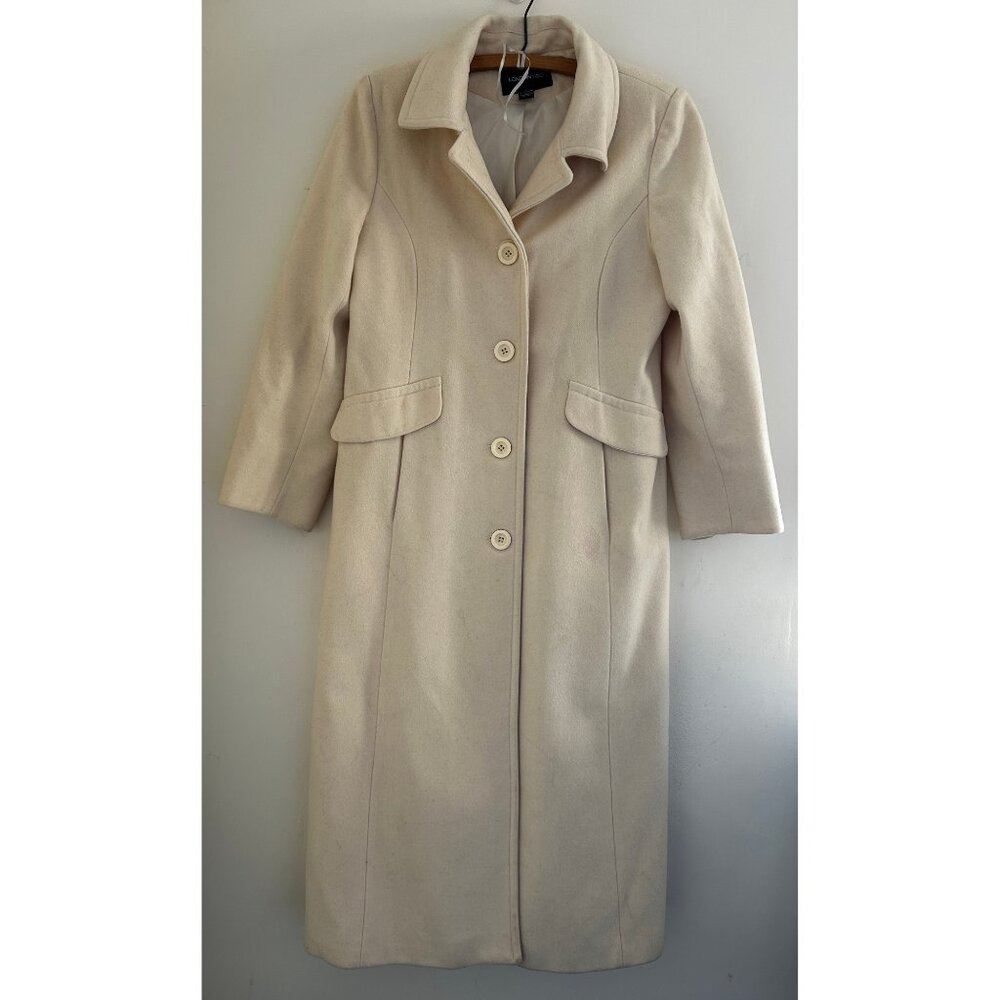 Vintage London Fog Cashmere Wool Blend Off White Cream Trench Coat 12 Petite